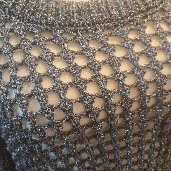 Crochet Macrame Metallic Off The Shoulder Oversized Sweater Gray Large - Picture 5 of 9